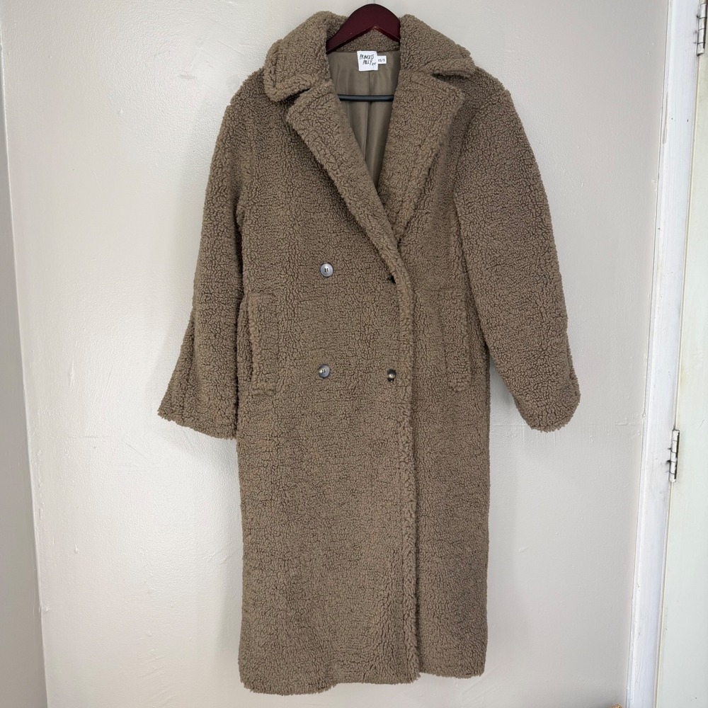 Princess Polly Taupe Brown Teddy Coat Double Breasted Faux Fur Longline XS S